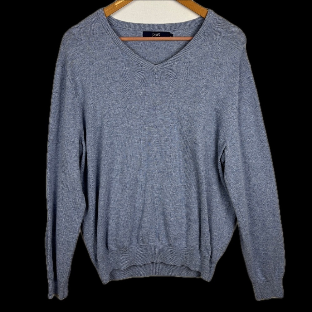 J.Crew Mens V-Neck 100% Cotton Sweater Sz L Pullover Blue Knit Lightweight Layer